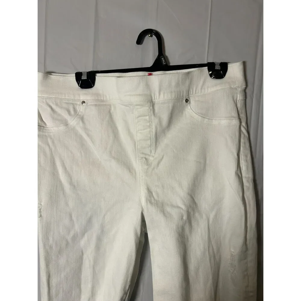 Spanx Distressed Pull On Skinny Jeans White Crop Ankle Jeggings Women Size XL